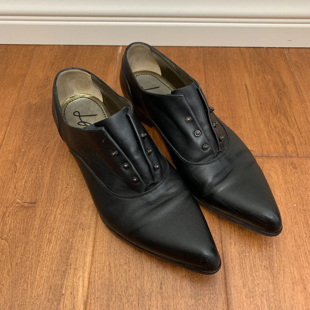 LANVIN Authentic Womens Size 36.5 Black Leather Laceless Oxfords